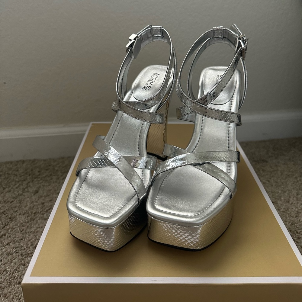Silver Platform Sandals, Brand New